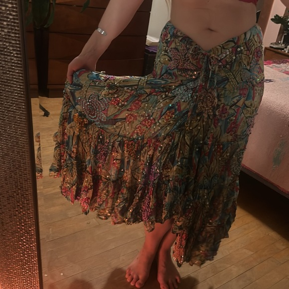 100% COTTON Vintage sequin beaded Romantic bohemian skirt - Picture 16 of 17